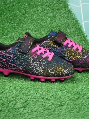 Kids Black Multi-Color Cleats with Pink Accents